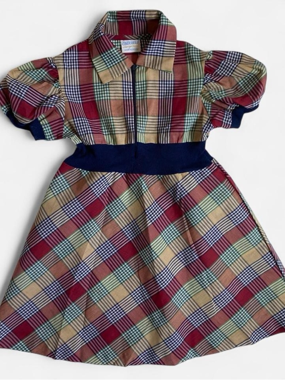 Vintage girls plaid puff sleeve dress